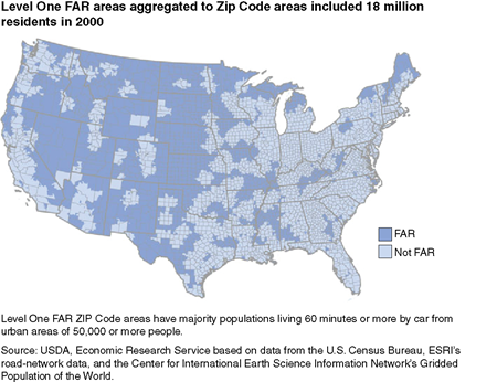 Level One FAR areas aggregated to Zip Code areas included 18 million residents in 2000