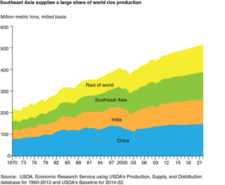 Southeast Asia supplies a large share of world rice production