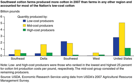 Southwest cotton farms produced more cotton in 2007 than farms in any other region and accounted for most of the Nation's low-cost cotton