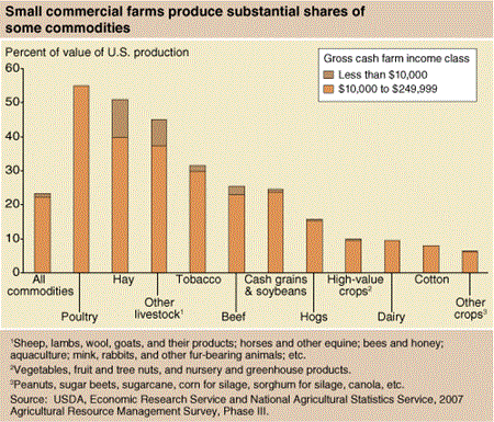 Small commercial farms produce substantial shares of some commodities