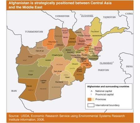 Afghanistan is strategically positioned between Central Asia and the Middle East