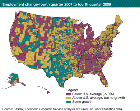 Employment change-fourth quarter 2007 to fourth quarter 2009