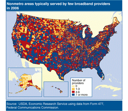 Nonmetro areas typically served by few broadband providers in 2006