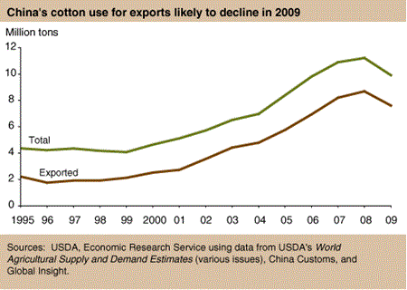 China's cotton use for exports likely to decline in 2009