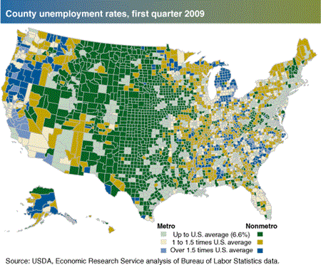 County Unemployment rates, first quarter 2009
