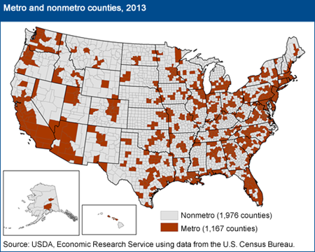 Metro and nonmetro counties, 2013