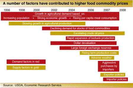 A number of factors have contributed to higher food commodity prices
