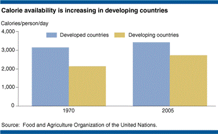 Calorie availability is increasing in developing countries