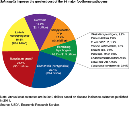 Salmonella imposes the greatest cost of the 14 major foodborne pathogens
