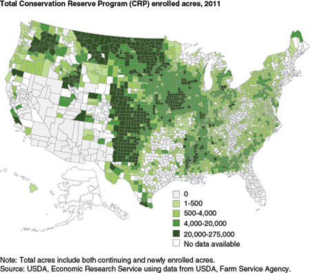 Total Conservation Reserve Program (CRP) enrolled acres, 2011