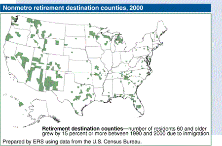 Nonmetro retirement destination counties, 2000.