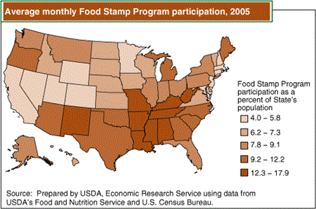 Average monthly Food Stamp Program participation, 2005.