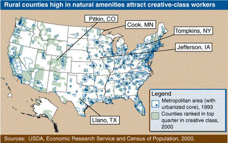 Rural counties high in natural amenities attract creative-class workers