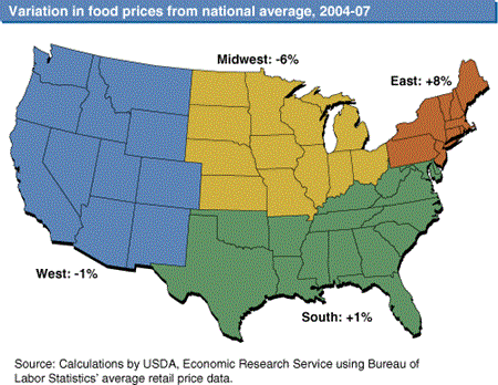 Variation in food prices from national average, 2004-07