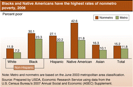 Blacks and Native Americans have the highest rates of nonmetro poverty, 2006