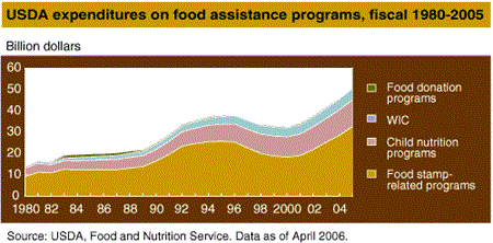 USDA expenditures on food assistance programs, fiscal 1980-2005