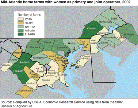 Mid-Atlantic horse farms with women as primary and joint operators, 2002