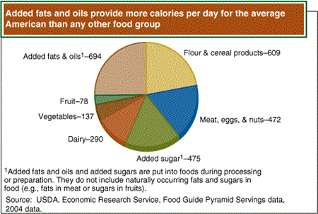 Added fats and oils provide more calories per day for the average American than any other food group