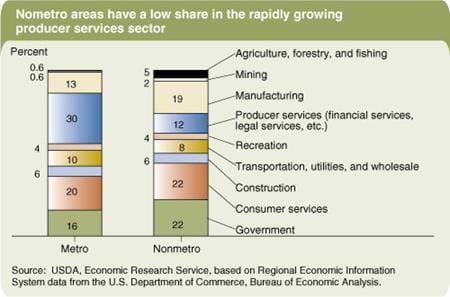 Nonmetro areas have a low share in the rapidly growing producer services sector