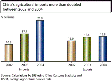 China's agricultural imports more than doubled between 2002 and 2004