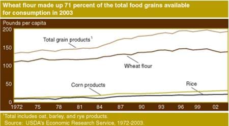 Wheat flour made up 71 percent of the total food grains available for consumption in 2003