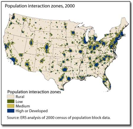 Population interaction zones, 2000