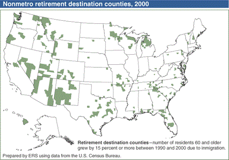 Nonmetro retirement destination counties, 2000