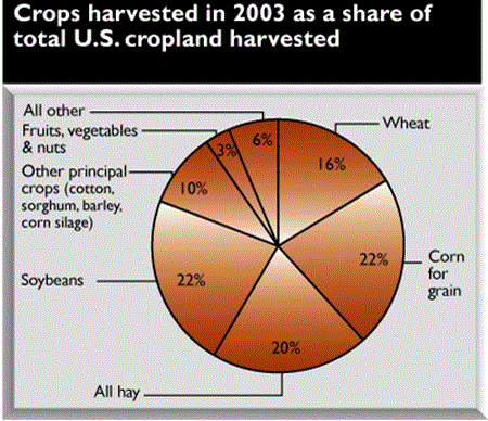 Crops harvested in 2003 as a share of total U.S. cropland harvested