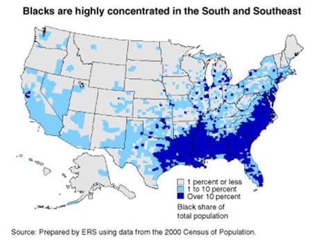 Blacks are highly concentrated in the South