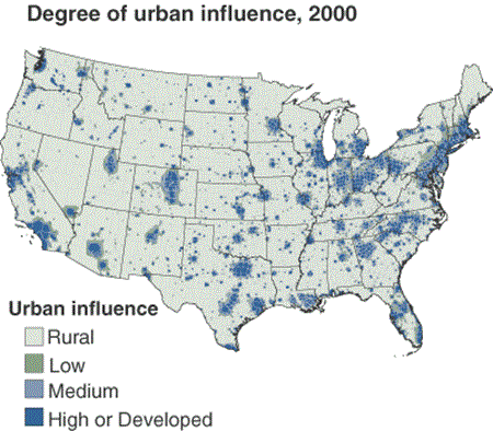 Degree of urban influence, 2000