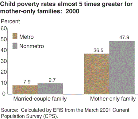 child poverty rates almost 5 times greater for mother-only families: 2000