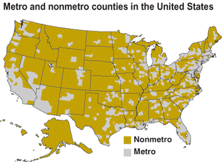 Metro and nonmetro counties in the United States