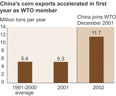 China's corn exports accelerated in first year as WTO member