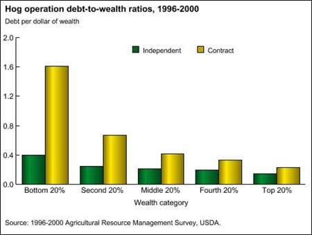 Hog operation debt-to-wealth ratios, 1996-2000