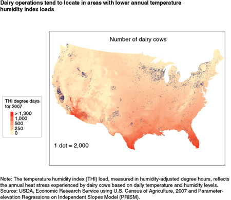 Dairy operations tend to locate in areas with lower annual temperature humidity index loads