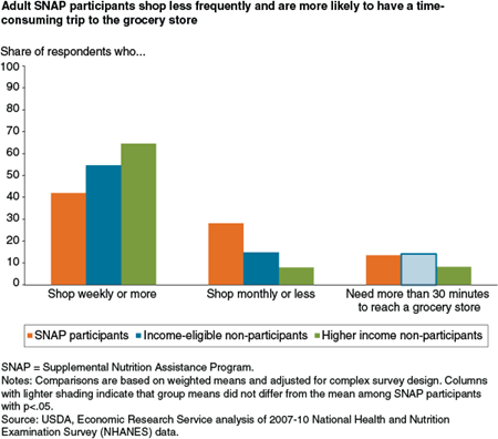 Adult SNAP participants shop less frequently and are more likely to have a time-consuming trip to the grocery store