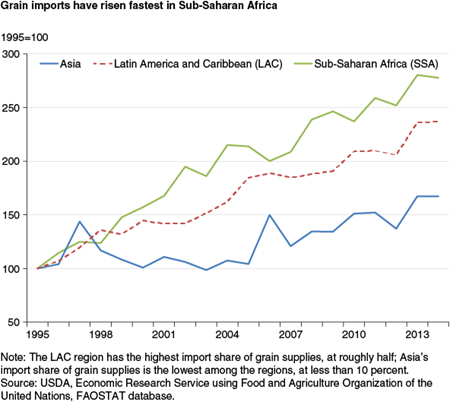 Grain imports have risen fastest in Sub-Saharan Africa
