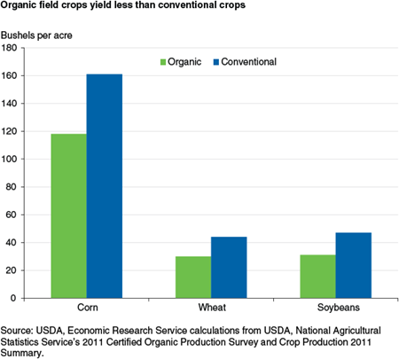 Organic field crops yield less than conventional crops