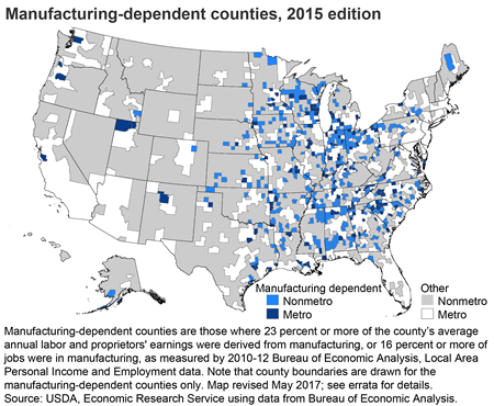 Manufacturing-dependent counties, 2015 edition