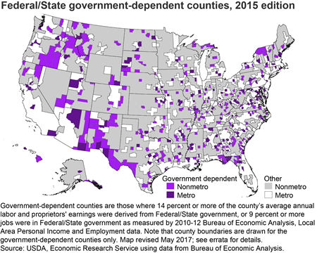 Federal/State government-dependent counties, 2015 edition