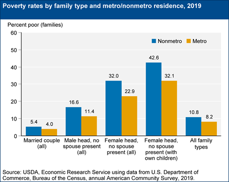 Poverty rates by family type and metro/nonmetro residence, 2019