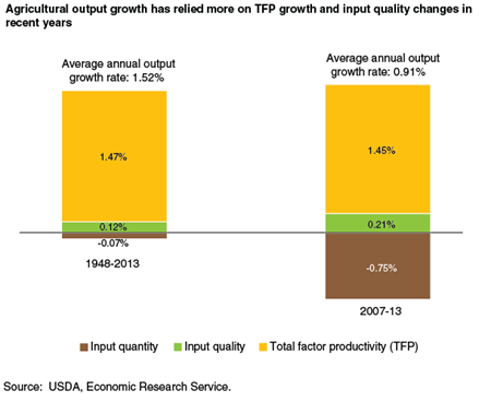 Agricultural output growth has relied more on TFP growth and input quality changes in recent years