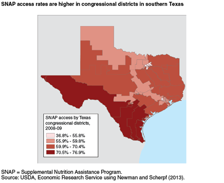 SNAP access rates are higher in congressional districts in southern Texas