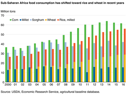 Sub-Saharan Africa food consumption has shifted toward rice and wheat in recent years