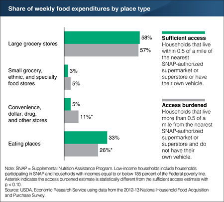 A chart showing the share of weekly food expenditures by place type.
