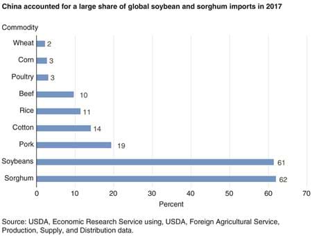 A bar chart showing China’s share of global commodity imports, by commodity.