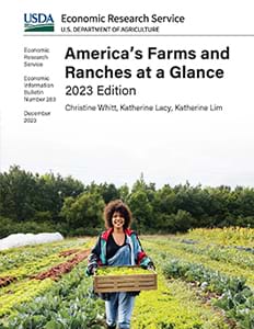This is the cover image for the America’s Farms and Ranches at a Glance: 2023 Edition report.