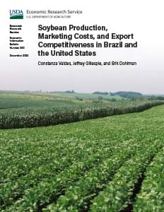 This is the cover image for the Soybean Production, Marketing Costs, and Export Competitiveness in Brazil and the United States report.