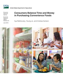 The cover features a collage of photos depicting a man and woman eating in a restaurant, frozen foods in a supermarket freezer, and a mother and child eating in a fast-food restaurant.
