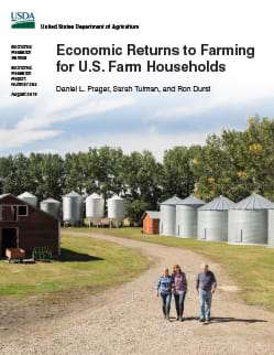 The cover image is a photograph of three people, making up a farm family, walking down a dirt road with farm buildings in the background.